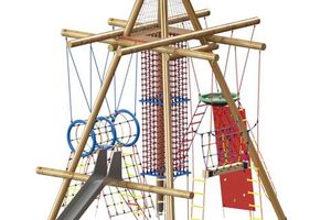 Kinder auf Seilspielgerät Vogelnestturm „Black Forrest“