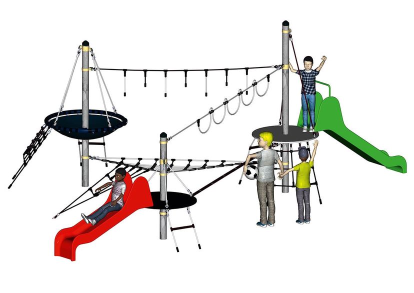 Seilspielgeräte 3-er Parcour mit Rutsche